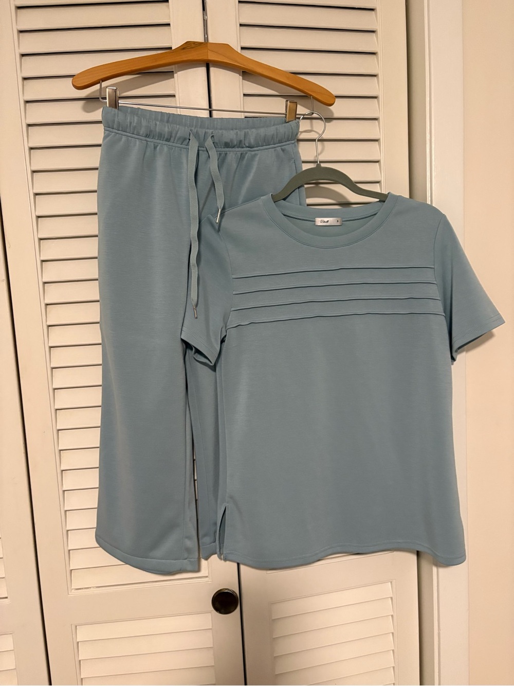 Soft Blue Short Sleeve Casual Set with Pintuck Detail